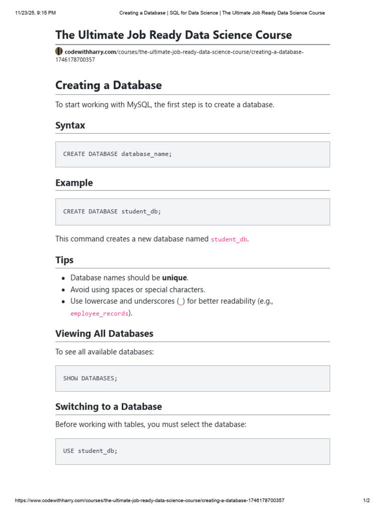 Creating A Database - SQL For Data Science - The Ultimate Job Ready ...