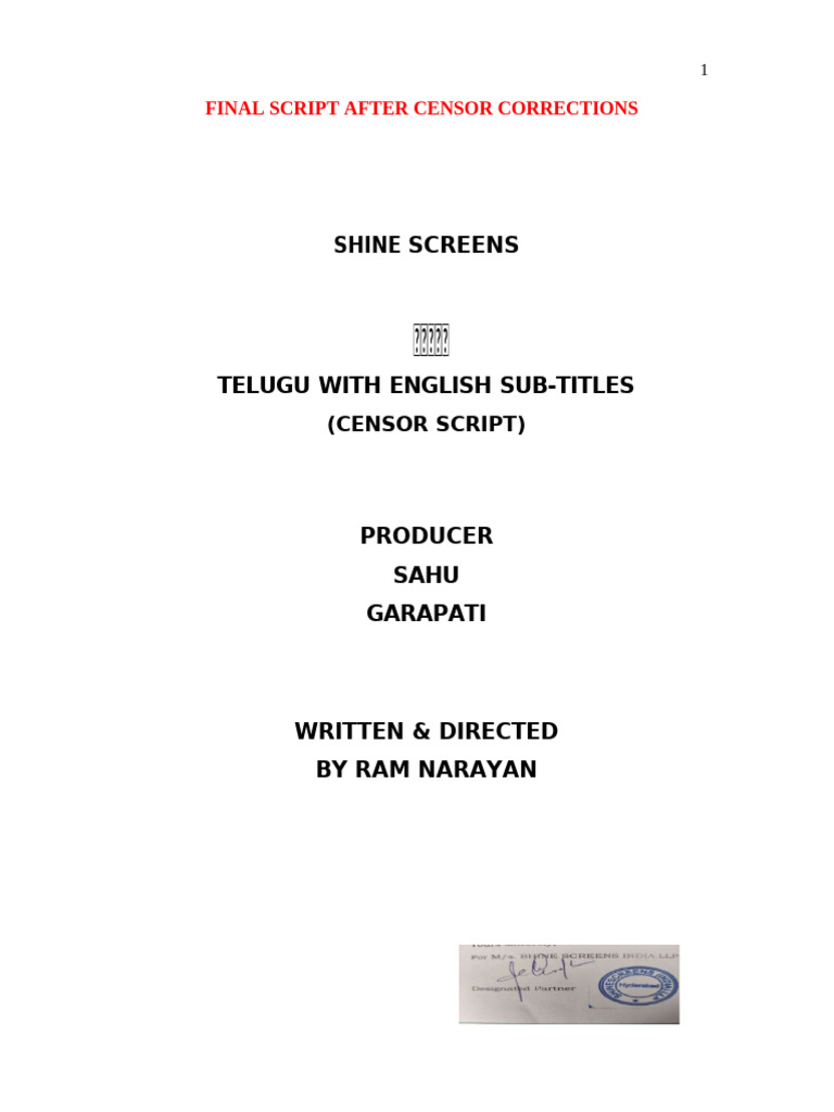 Censored Telugu Film Script Details | PDF