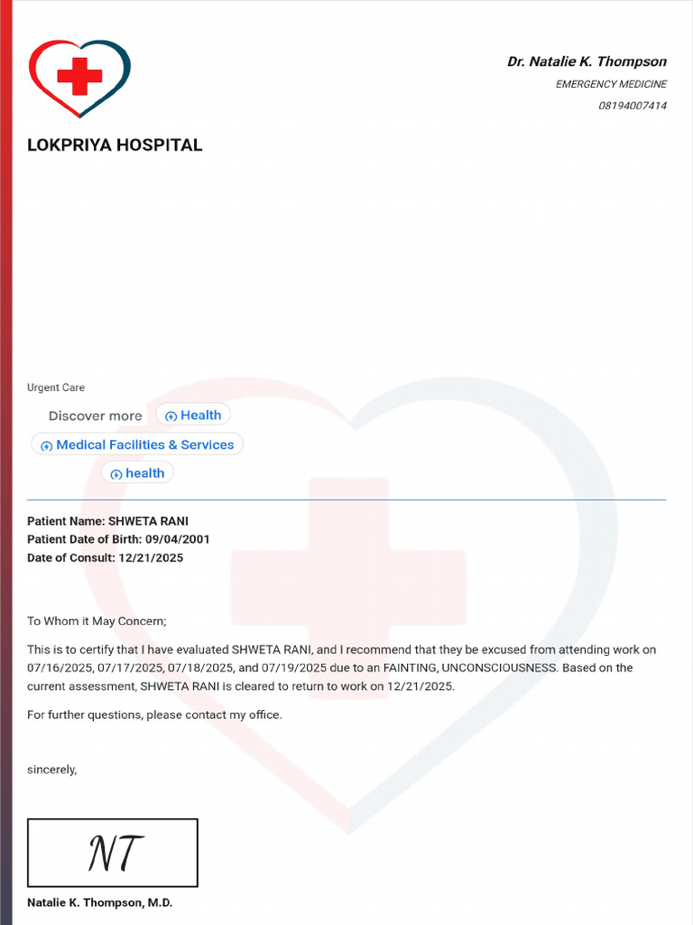 Doctor Note With Signature | PDF