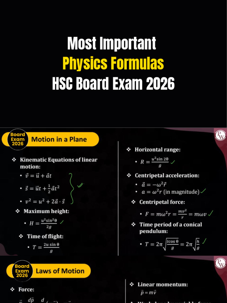 Key Physics Formulas for HSC 2026 | PDF