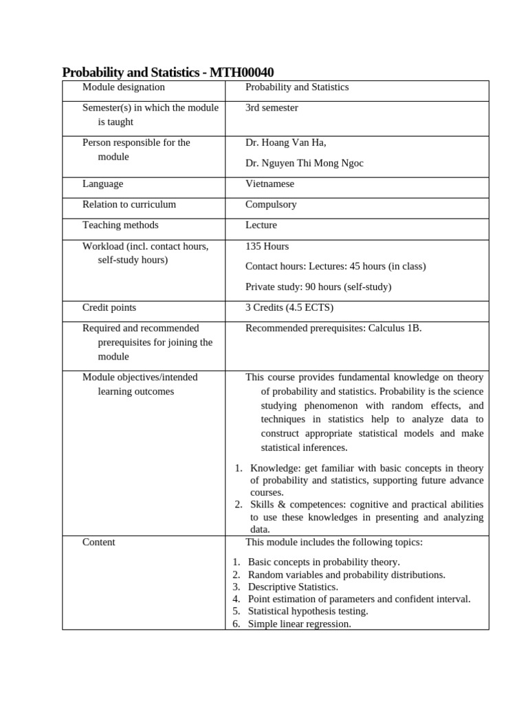 Probability and Statistics Course Overview | PDF | Statistics | Applied ...