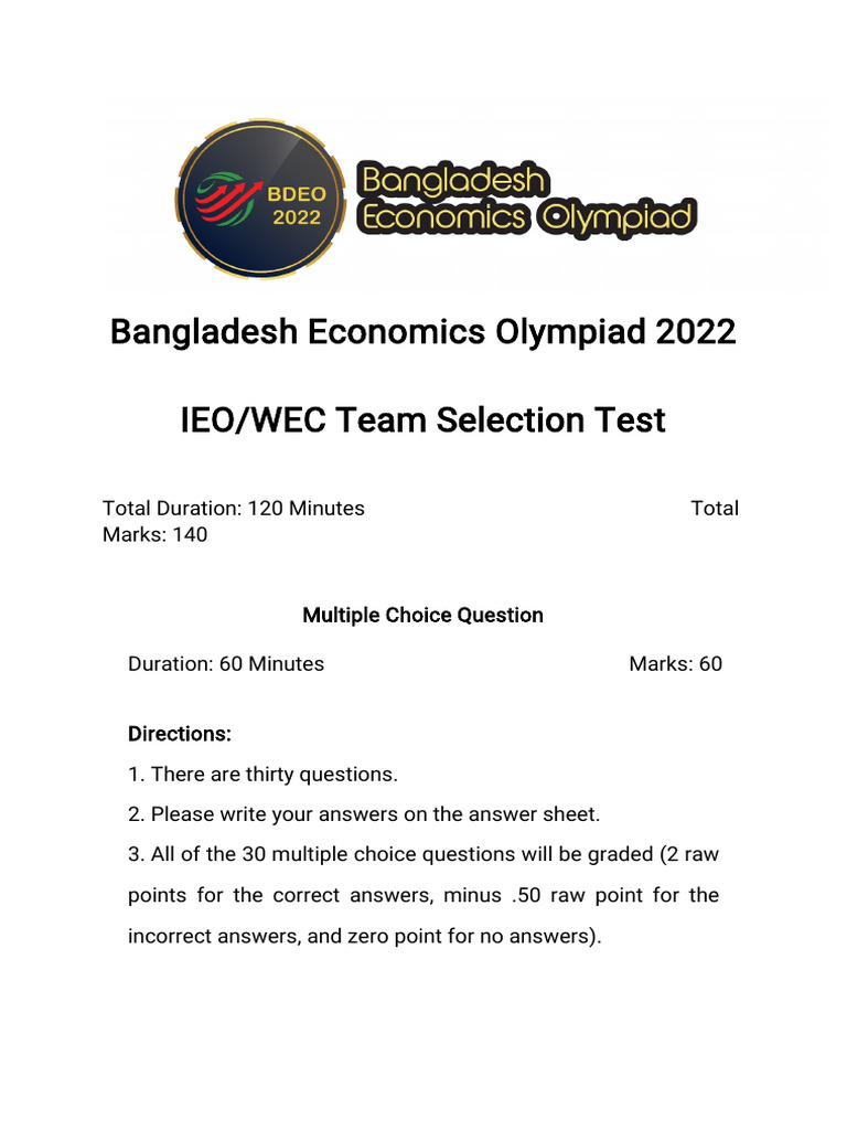 BDEO 2022 Team Selection Test | PDF | Labour Economics | Stocks