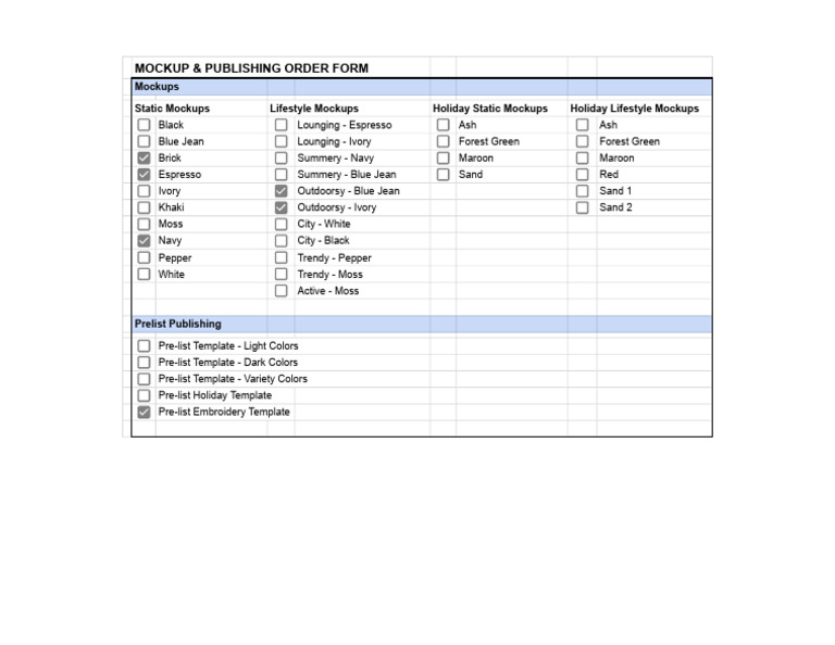 Mockup and Publishing Order Form | PDF