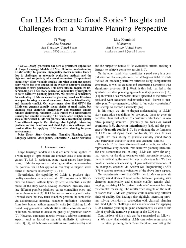 LLMs in Narrative Planning: Insights & Challenges | PDF | Narrative ...