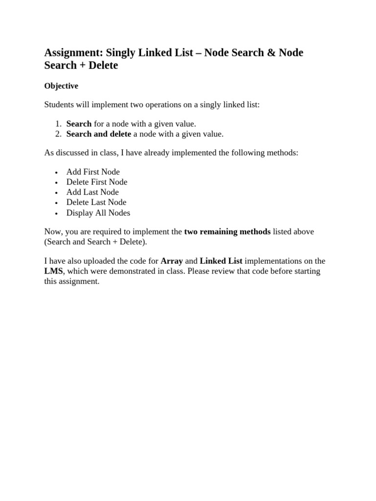 SLL Node Search and Deletion Assignment | PDF