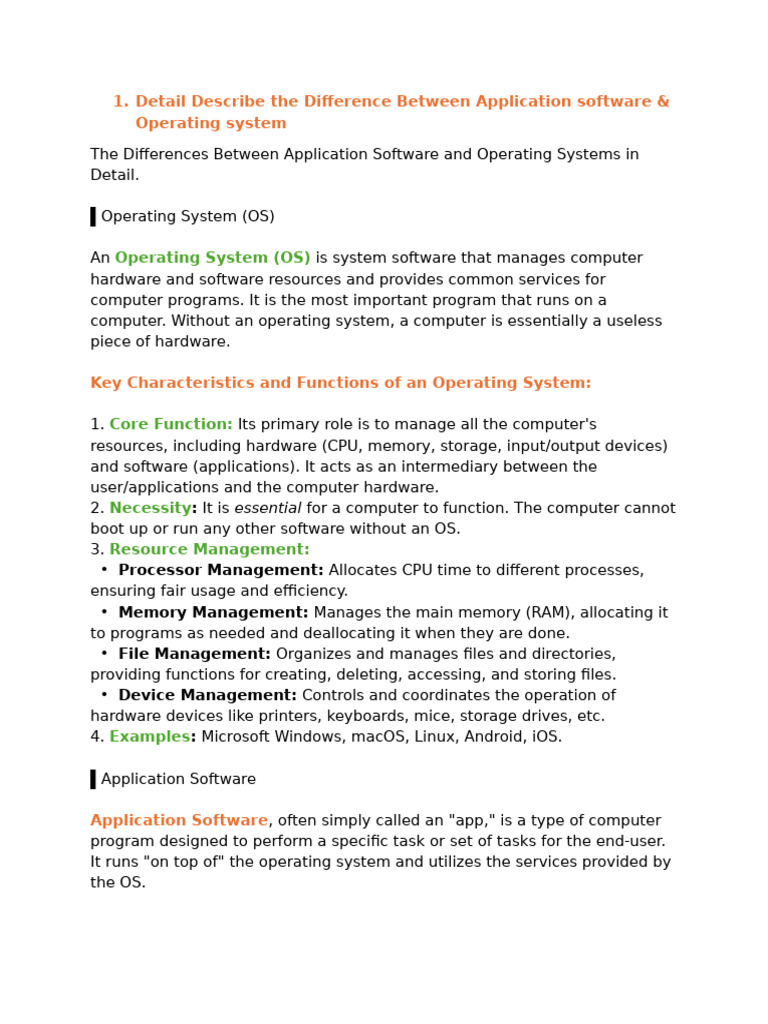 Application Software vs. Operating Systems | PDF | Operating System ...