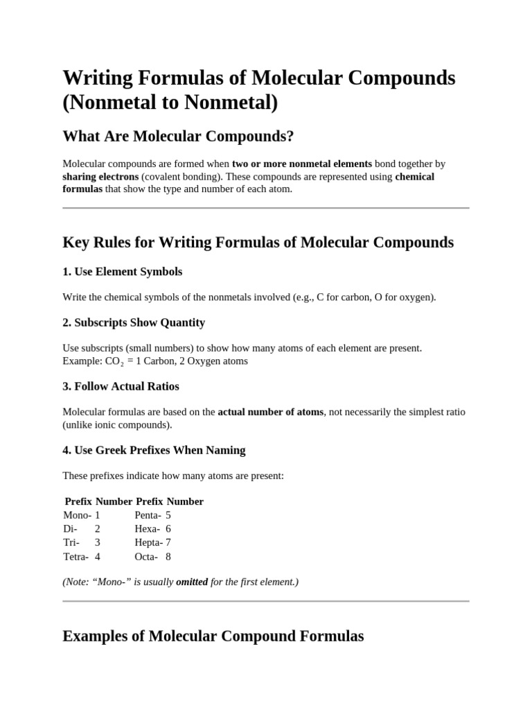 TASK 4 Writing Formulas of Molecular Compounds | PDF | Chemical ...