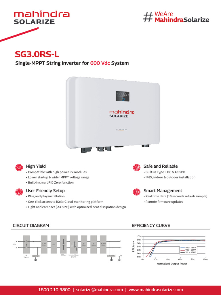 Mahindra SG3.0RS-L Solar Inverter Specs | PDF | Alternating Current ...