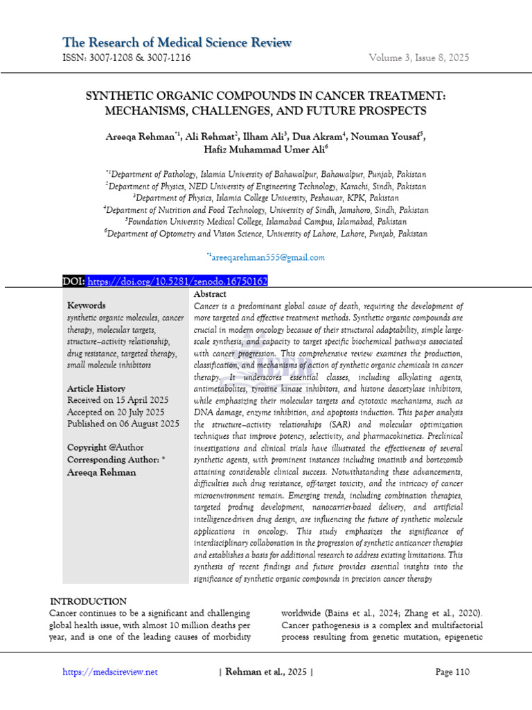 Synthetic Organic Compounds in Cancer Therapy | PDF | Chemotherapy ...