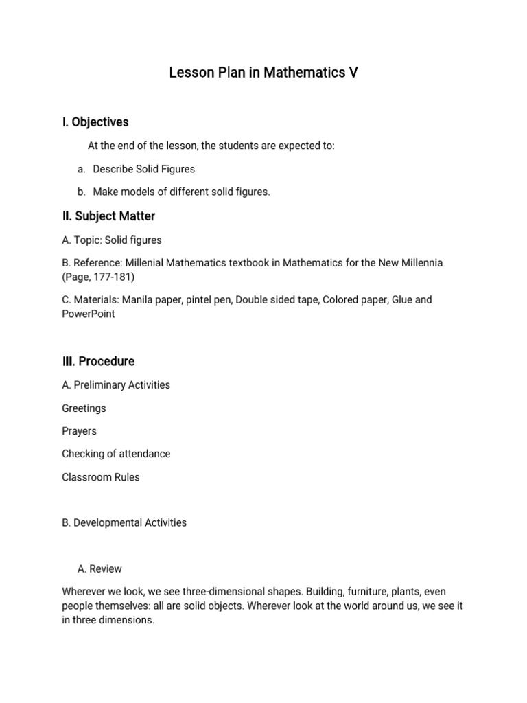 Lesson Plan in MATH-5 | PDF | Sphere | Length