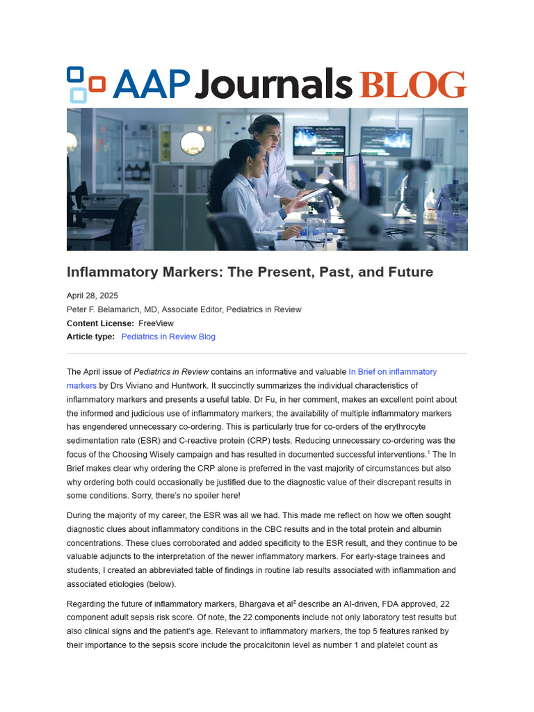Understanding Inflammatory Markers in Pediatrics | PDF | Inflammatory ...
