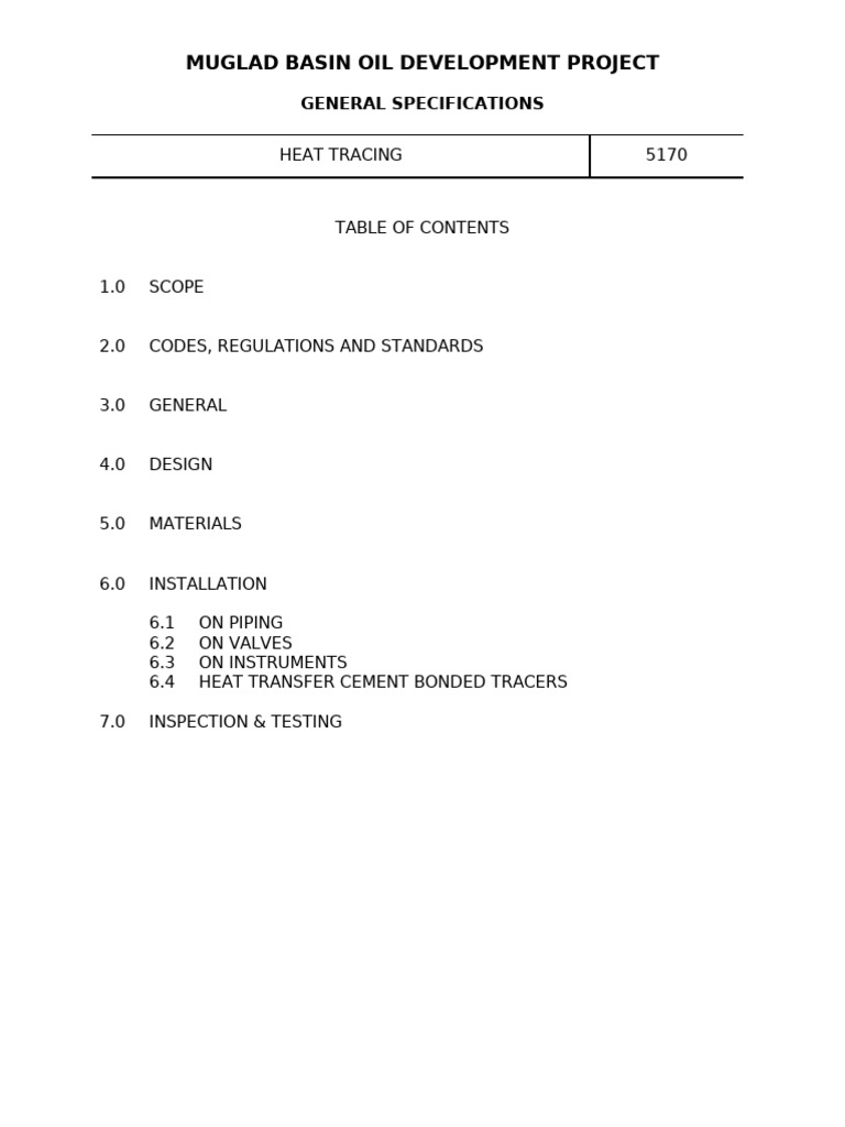 Muglad Basin Heat Tracing Specs | PDF | Pipe (Fluid Conveyance) | Liquids