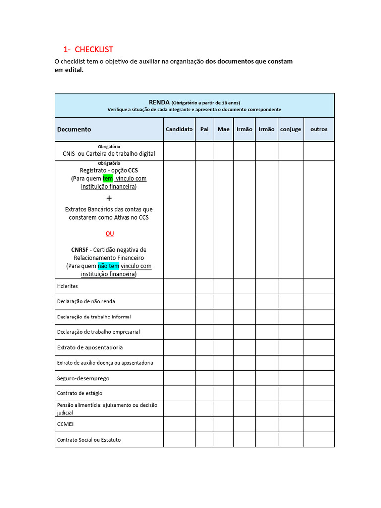 Checklist de Documentos para Bolsa de Estudo | PDF | Internet | Casamento