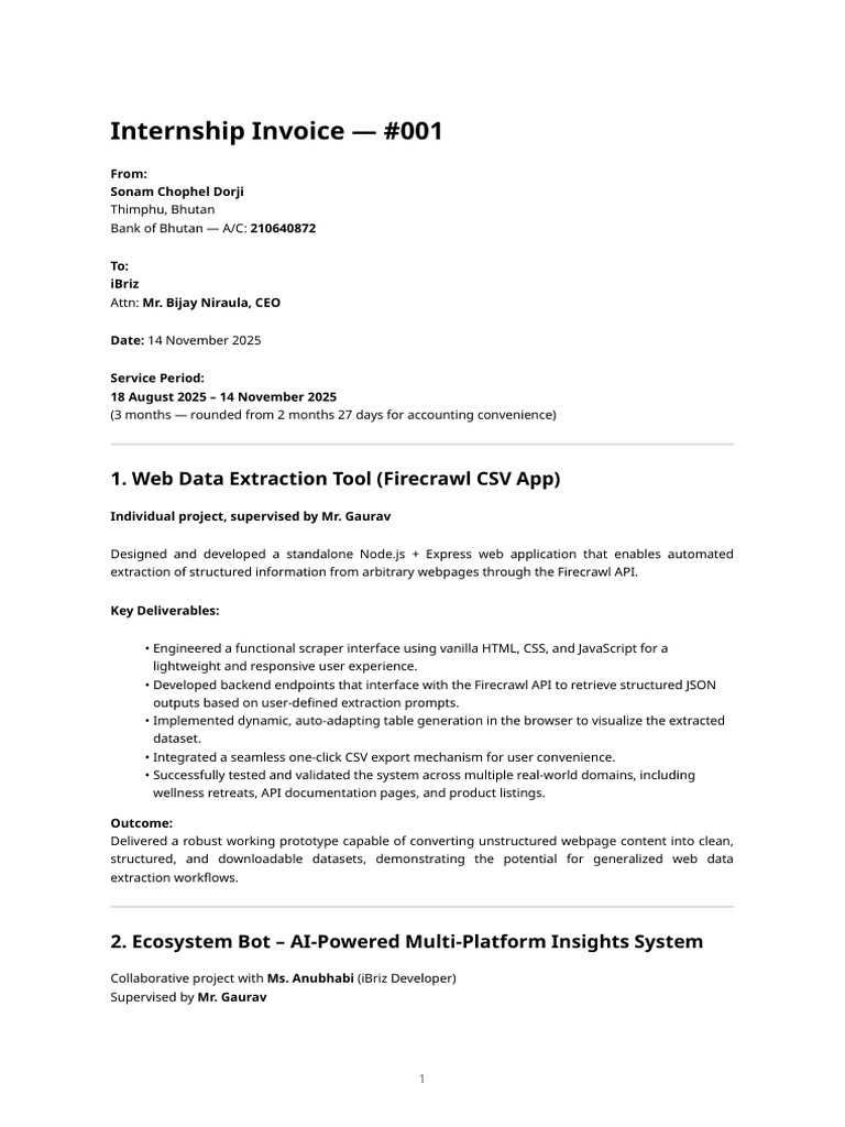 Internship Invoice for Web Development Projects | PDF | World Wide Web ...