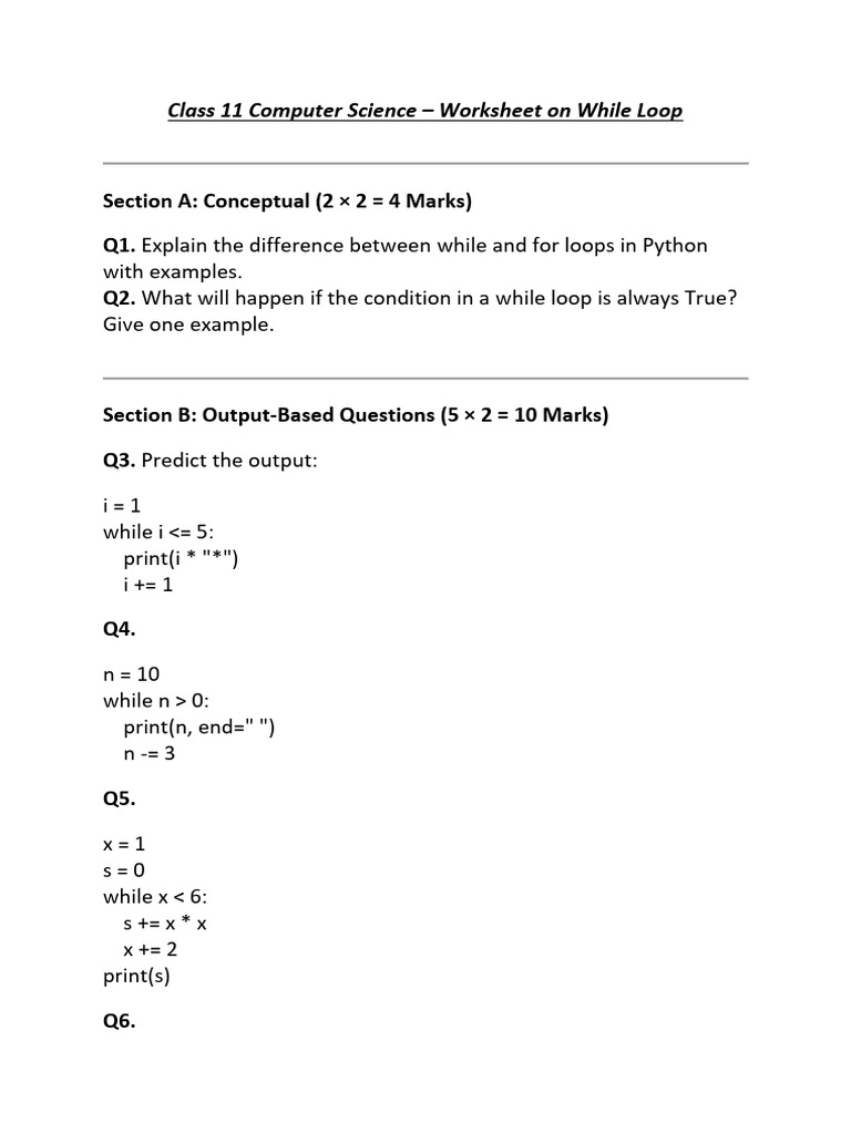 Output Questions Class 11 While Loop | PDF