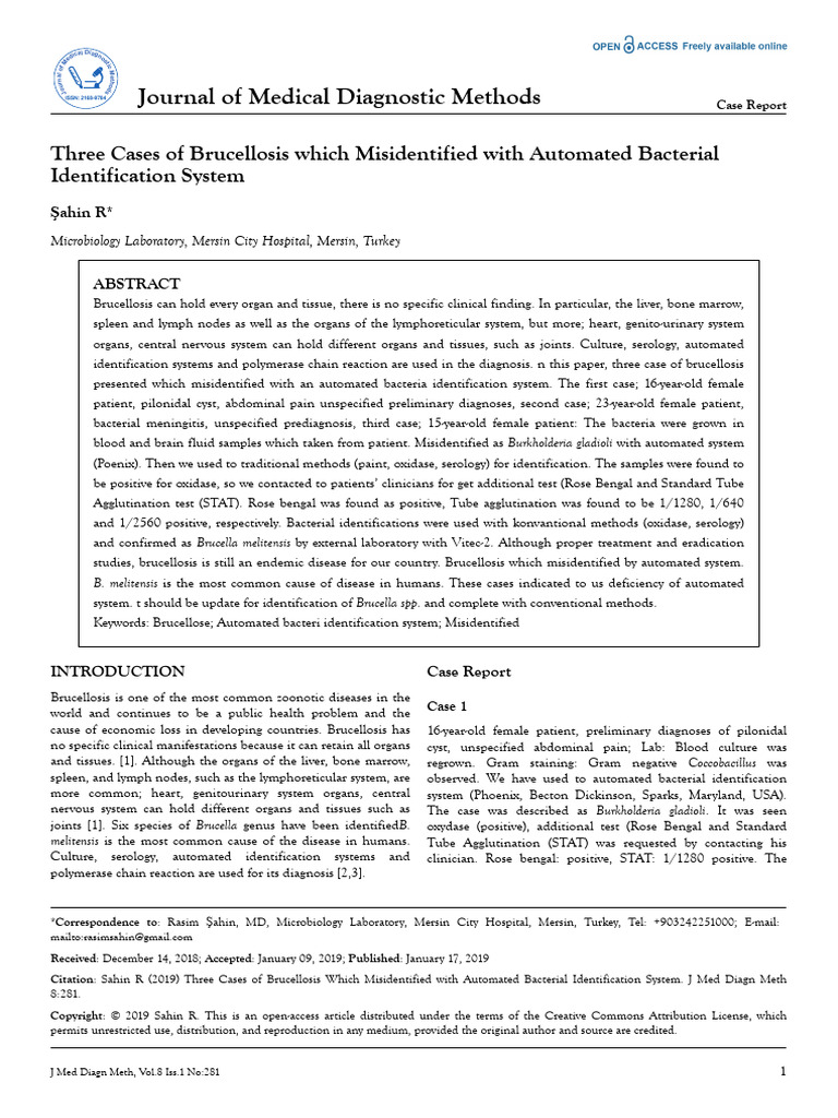 Misidentified Brucellosis Cases in Diagnosis | PDF | Microbiology ...