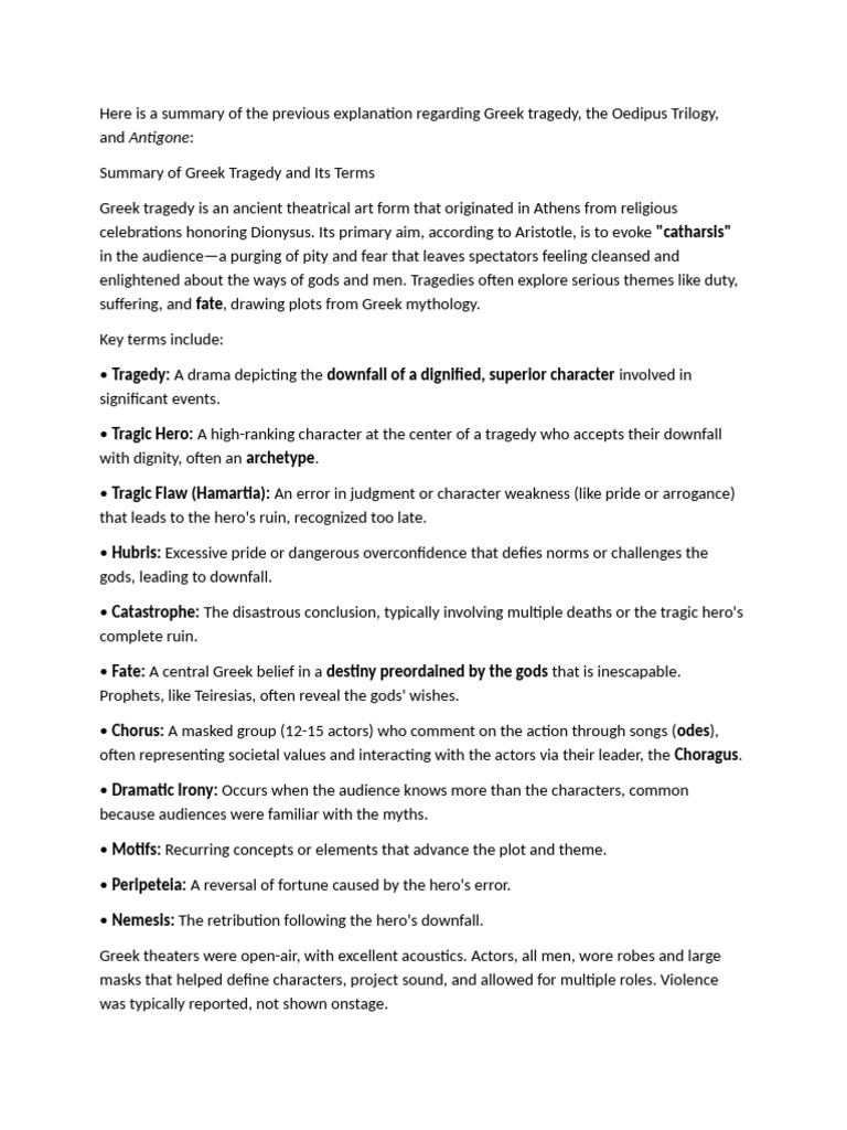 Here is a summary of the previous explanation regarding Greek tragedy ...