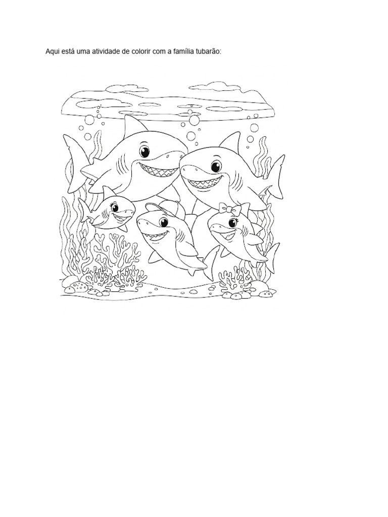 Crie Atividade de Colorir Com A Familia Tubarao - M... | PDF