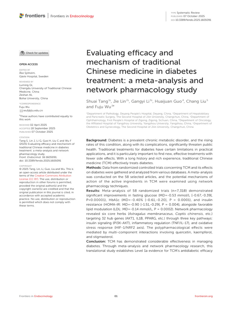 Evaluating Efficacy and Mechanism of Traditional Chinese Medicine in ...