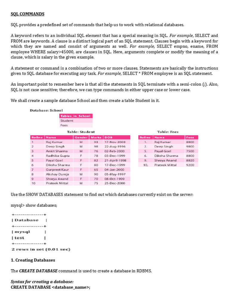 Essential SQL Commands for Databases | PDF | Table (Database) | Sql