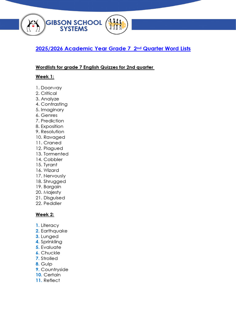 Grade 7 2nd Quarter Vocabulary Lists | PDF