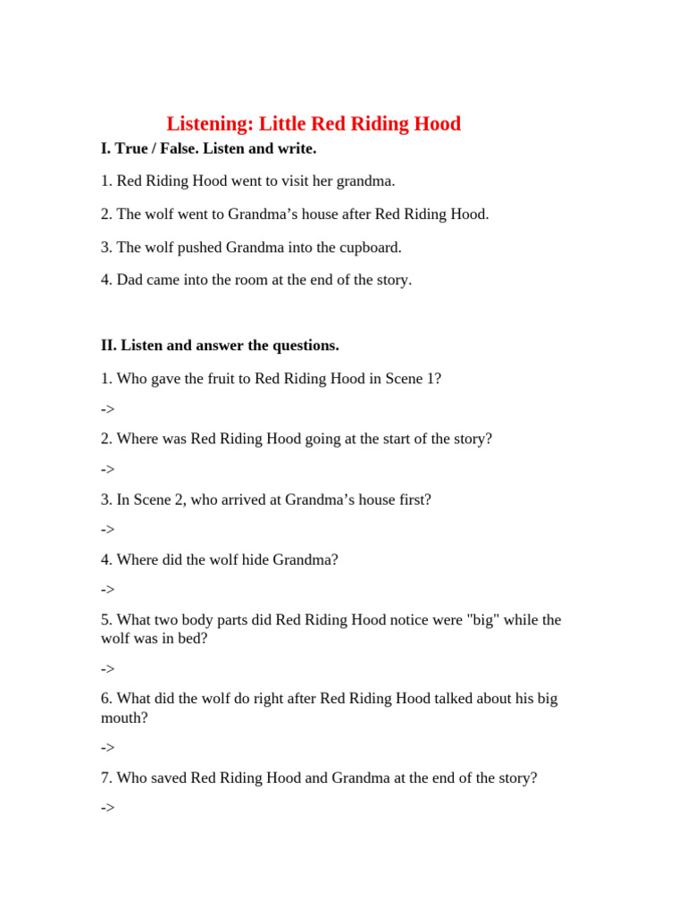 Little Red Riding Hood Worksheet | PDF