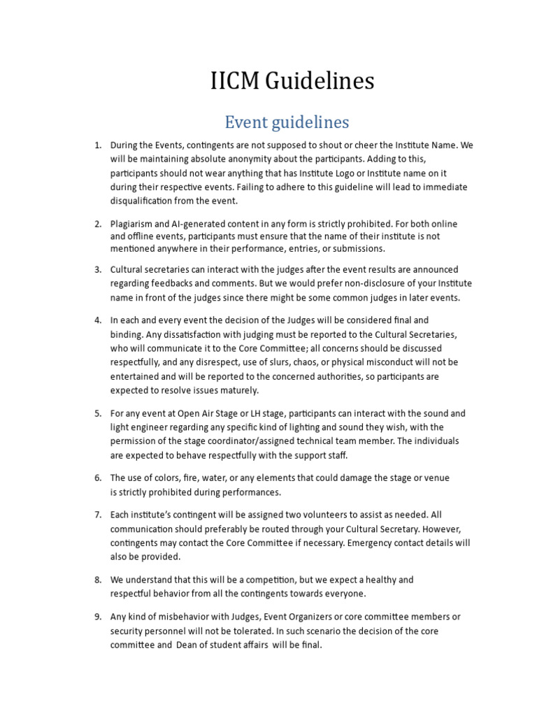 IICM Event and Hostel Guidelines | PDF