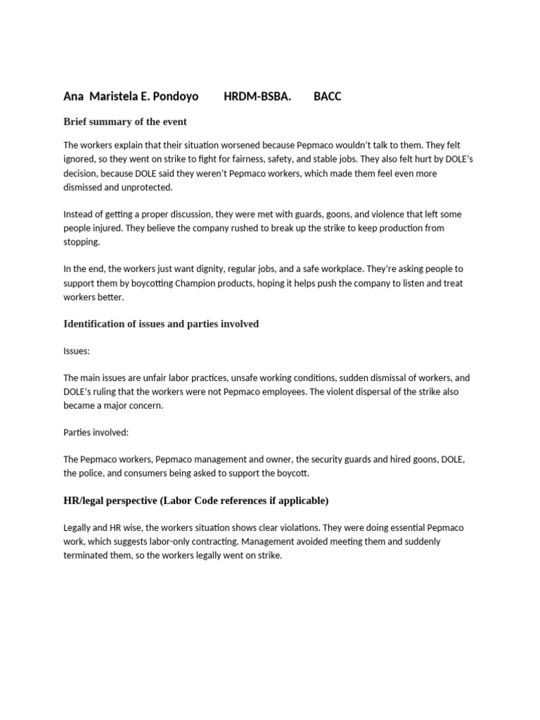 Bacc Pepmaco | PDF | Strike Action | Labour Law