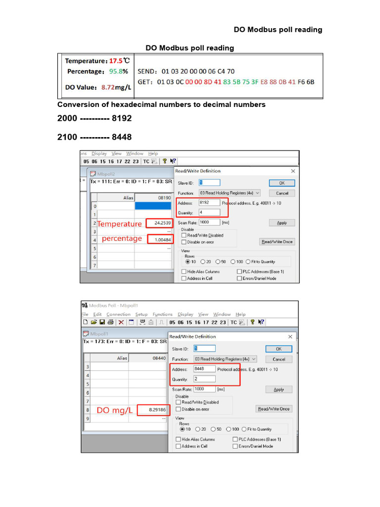 Modbus Poll Hex to Decimal Conversion | PDF