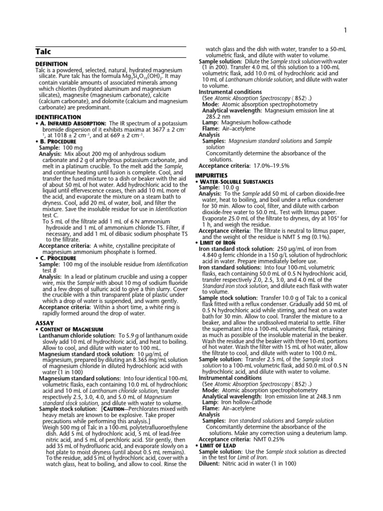 Talc Analysis and Identification Methods | PDF | Magnesium | Atomic ...