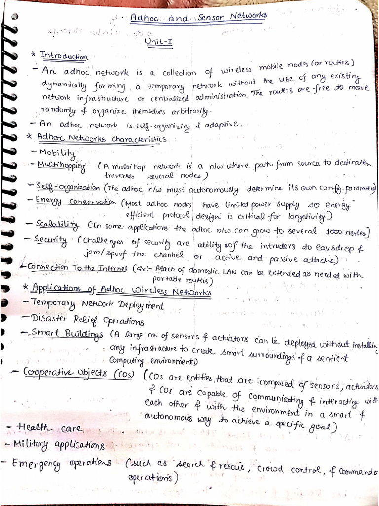 Handwritten Unit 1,2 Adhoc and Sensor Networks | PDF