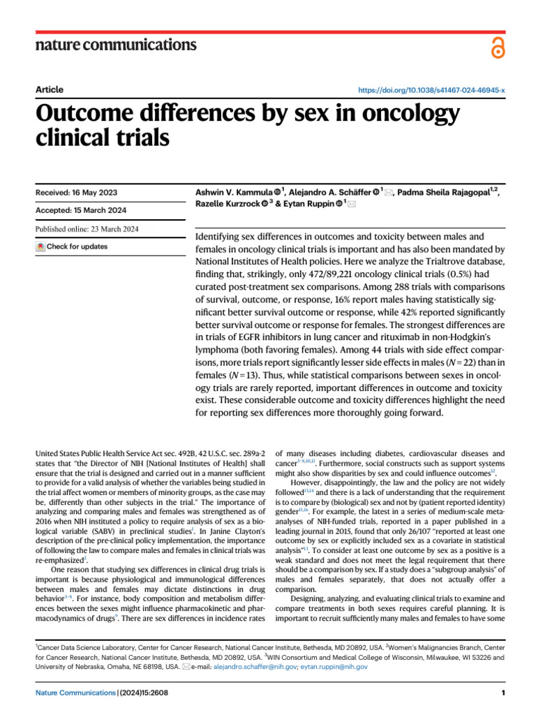 Sex Differences in Oncology Trials Outcomes | PDF | Clinical Trial ...