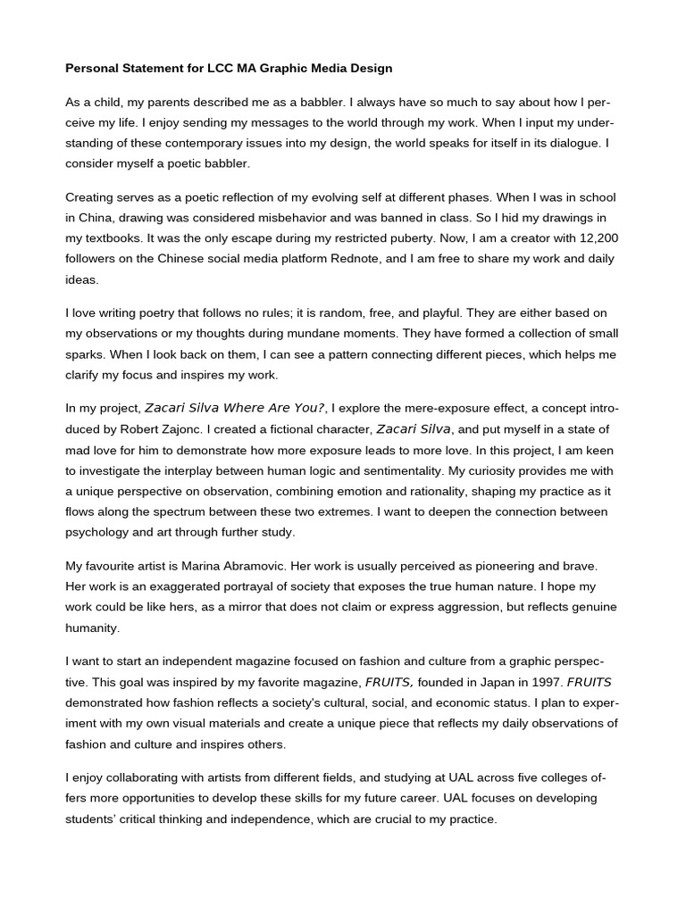 LCC Personal Statement | PDF | Psychology | Liberal Arts Education