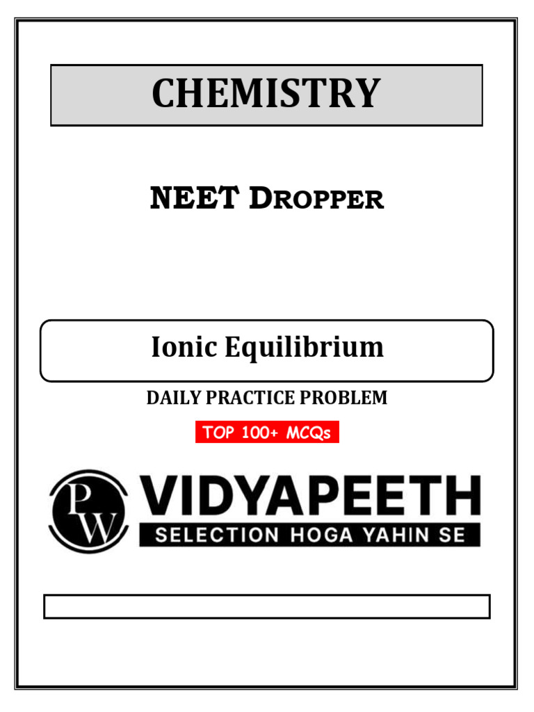 NEET Chemistry Ionic Equilibrium MCQs | PDF | Acid Dissociation ...