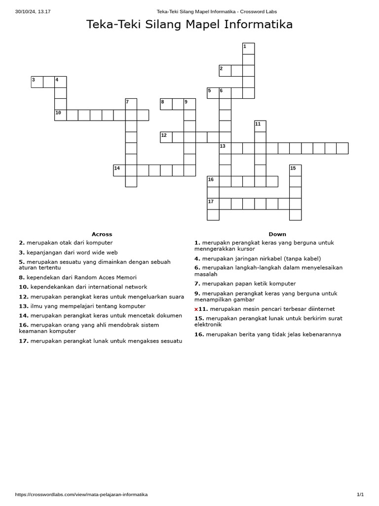 Soal 2 Teka-Teki Silang Mapel Informatika | PDF