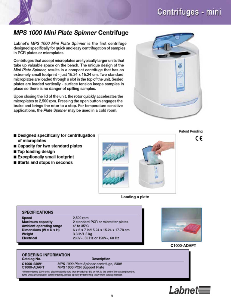 Compact MPS 1000 Mini Plate Spinner | PDF | Centrifuge | Mains Electricity