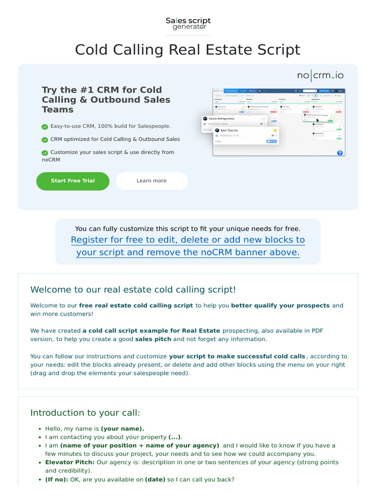 Real Estate Cold Calling Script | PDF | Sales