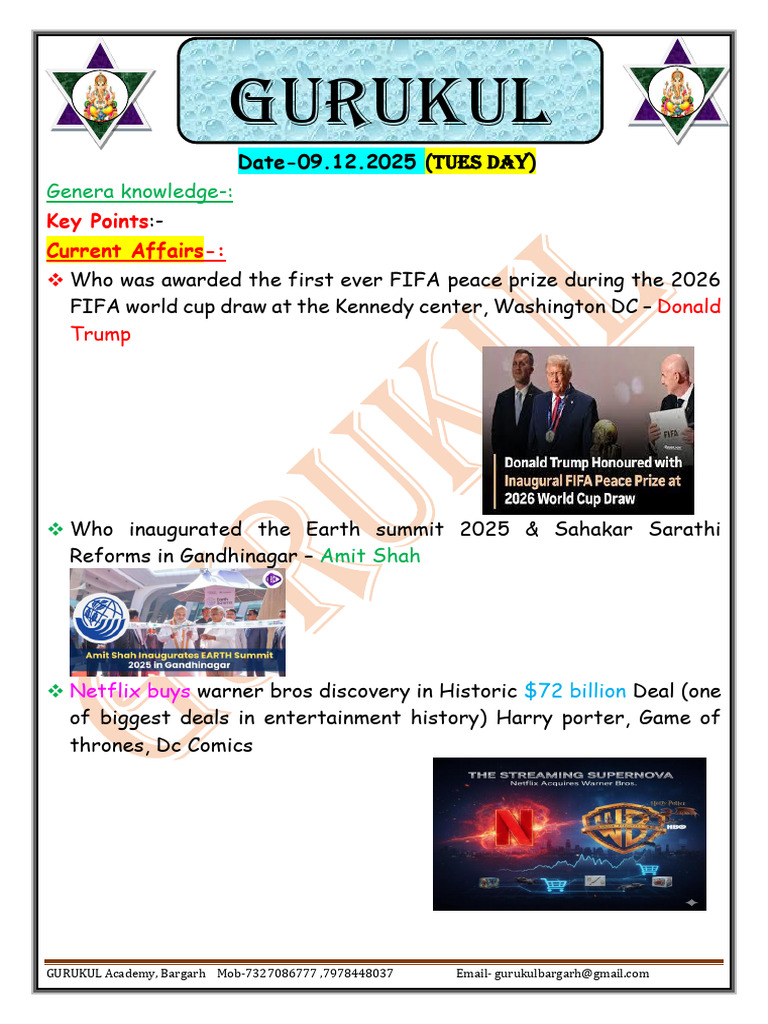 Current Affairs Highlights December 2025 | PDF | Carbon Dioxide ...