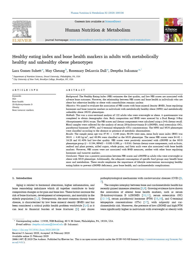 Healthy Eating Index and Bone Health Markers in Adults Wi 2023 Human ...