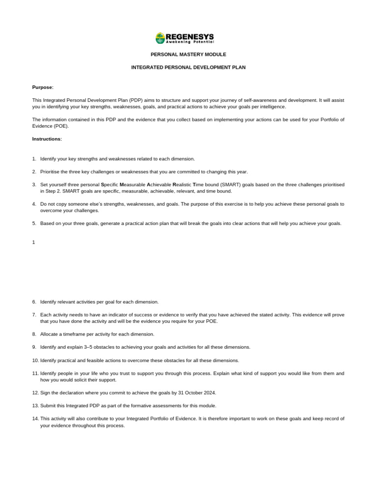 Personal Mastery Integrated PDP v2 | PDF | Goal | Cognition