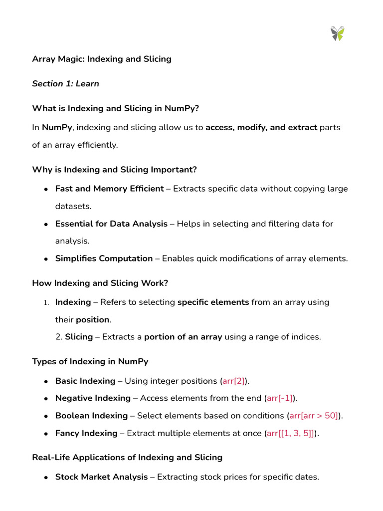 NumPy Indexing and Slicing Guide | PDF | Applied Mathematics | Computing