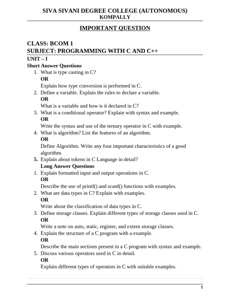 C and C++ Programming Exam Questions | PDF | Class (Computer ...