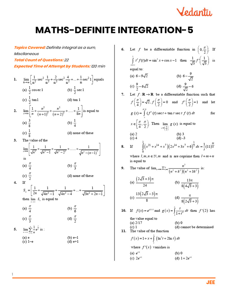 JEE Maths Definite Integration Questions | PDF | Chess Openings | Chess