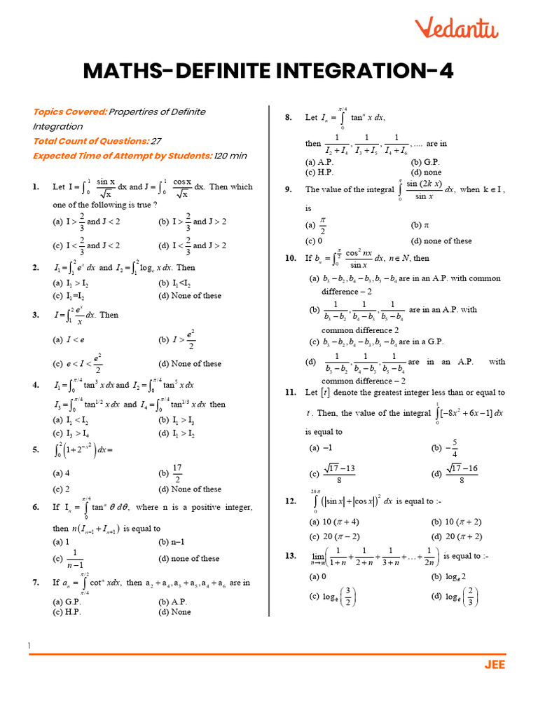 JEE Maths Definite Integration Questions | PDF | Chess Theory | Chess
