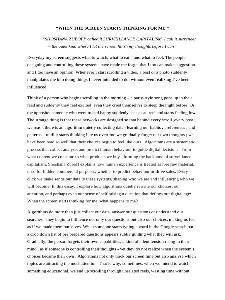 When The Screen Starts Thinking For Me | PDF | Thought | Artificial ...
