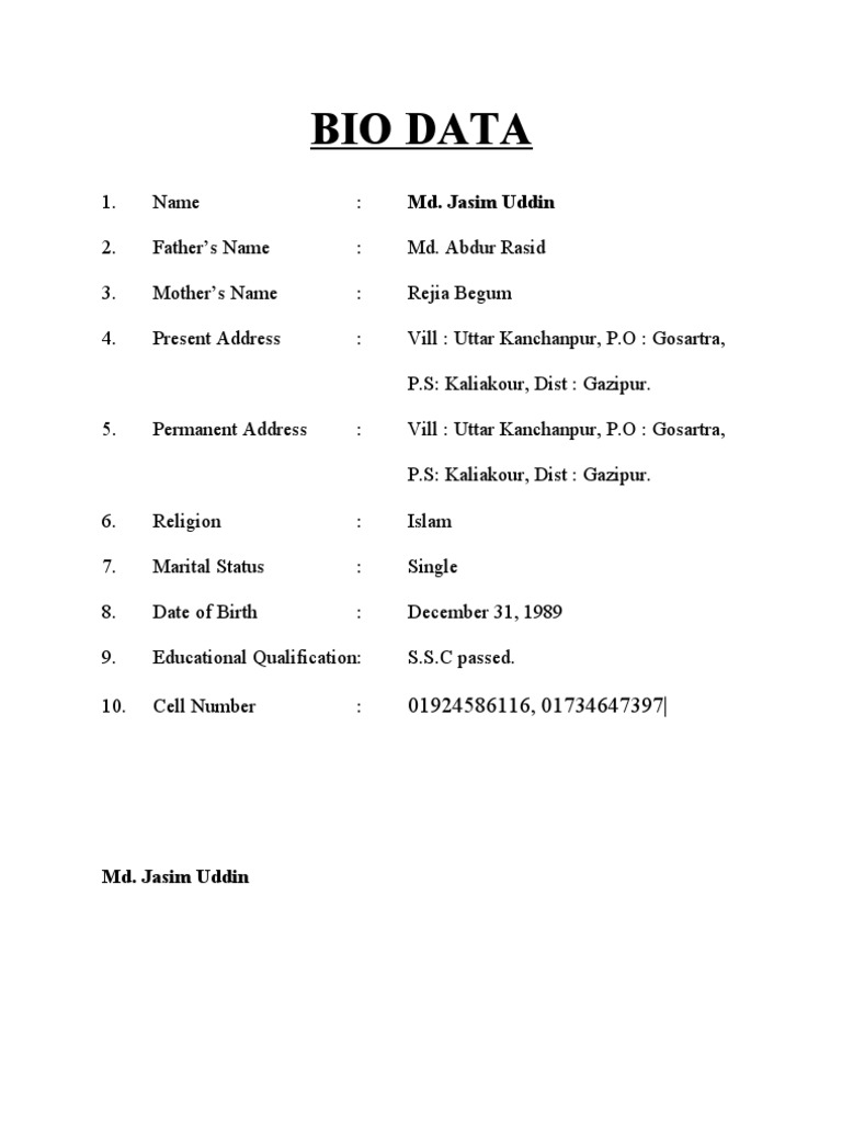 Bio Data | PDF