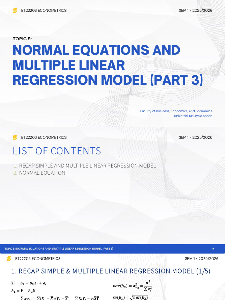Normal Equations in Multiple Regression | PDF | Ordinary Least Squares ...