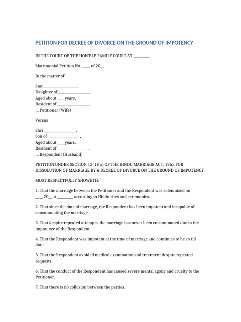 Divorce Petition for Impotency Case | PDF
