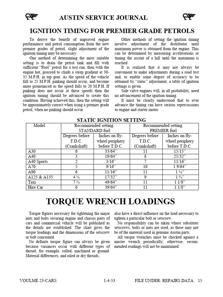 Ignition Timing and Torque Settings Guide | PDF | Clutch | Axle