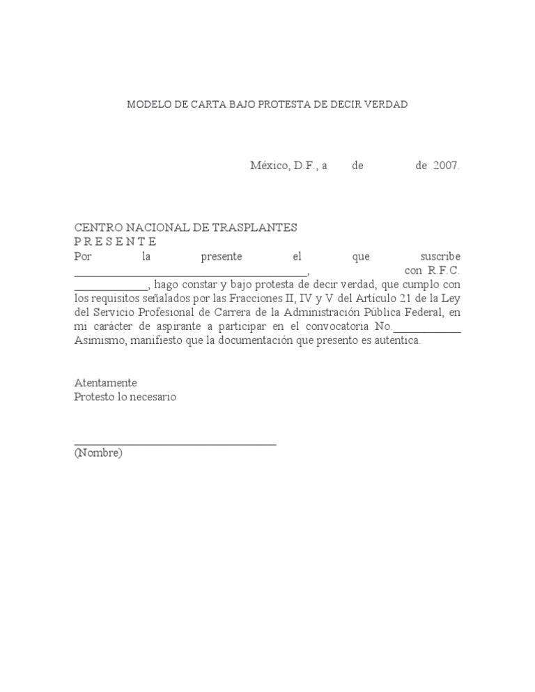 Carta De Protesta De Decir La Verdad